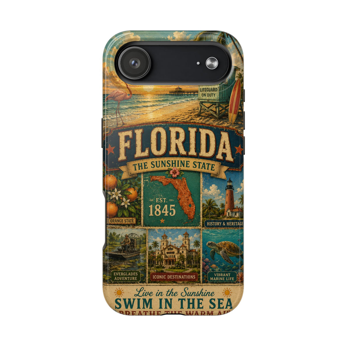 Florida Sunshine State Faux Patchwork Phone Case Vintage Travel Poster Retro Pride Cover