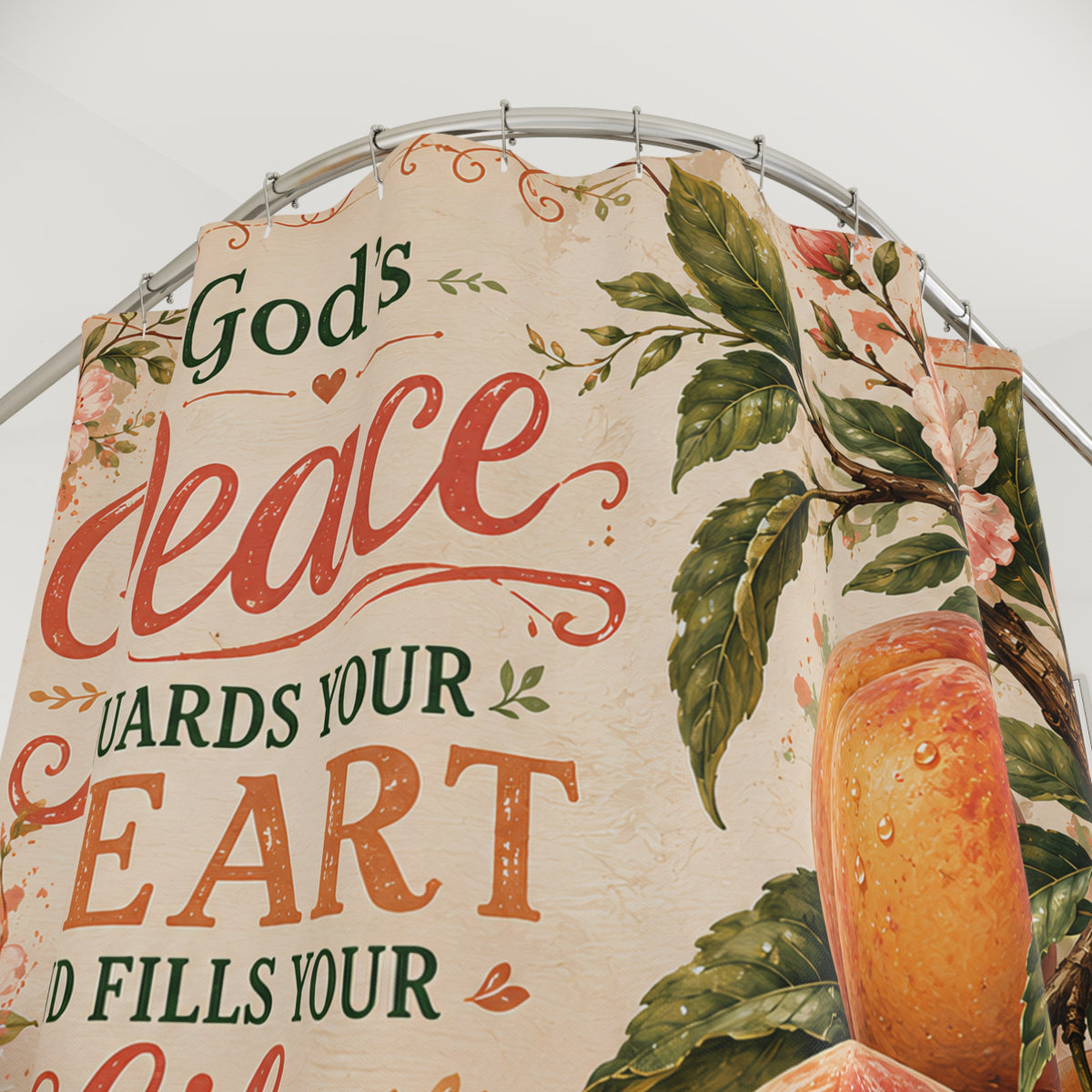 Peach Christian Shower Curtain Gods Peace Guards Your Heart Philippians 4 7 Farmhouse Faith Bathroom Decor