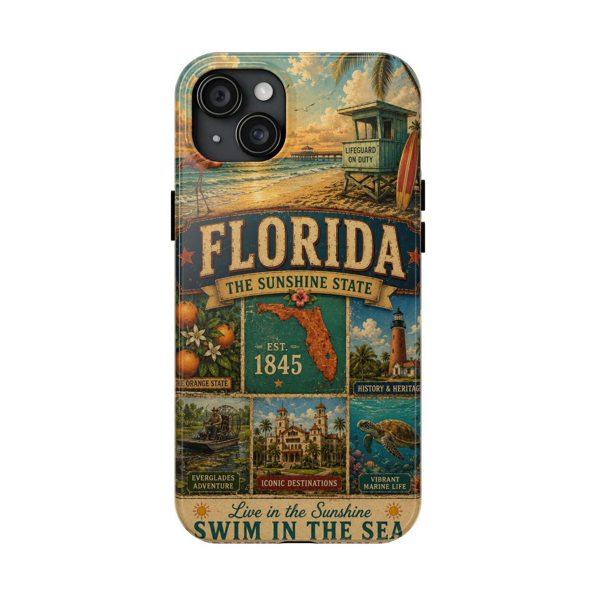 Florida Sunshine State Faux Patchwork Phone Case Vintage Travel Poster Retro Pride Cover