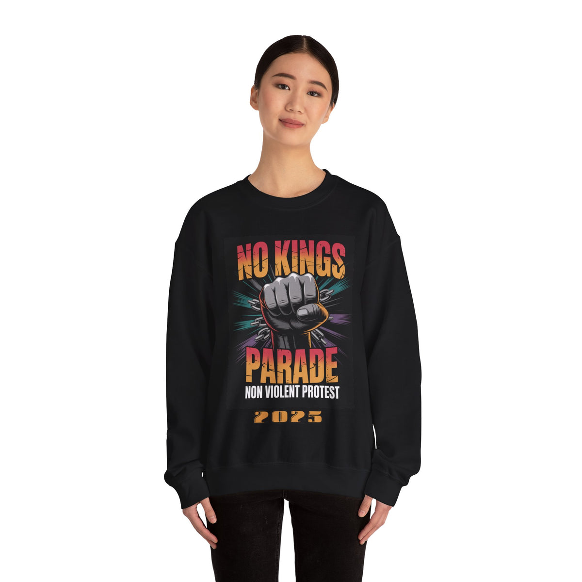 No Kings Parade” Sweatshirt – Upright Fist Graphic with Peaceful Protest Message, Unisex Statement Apparel for Justice