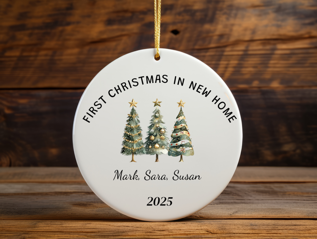 First Christmas in Our New Home Personalized Ornament — Custom Name Holiday Keepsake Gift