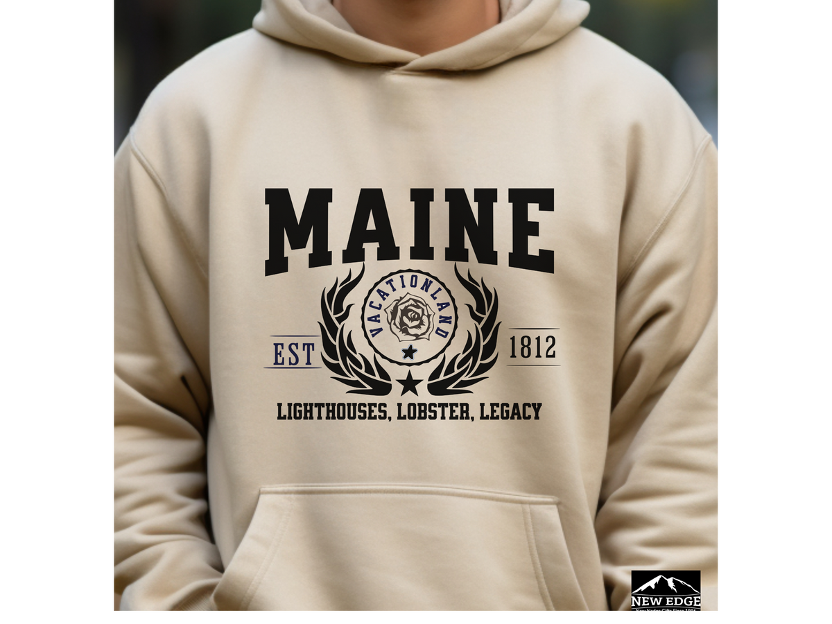 Maine State Legacy Hoodie – "Lighthouses, Lobster, Legacy" | Unisex Pullover | Coastal New England Sweatshirt