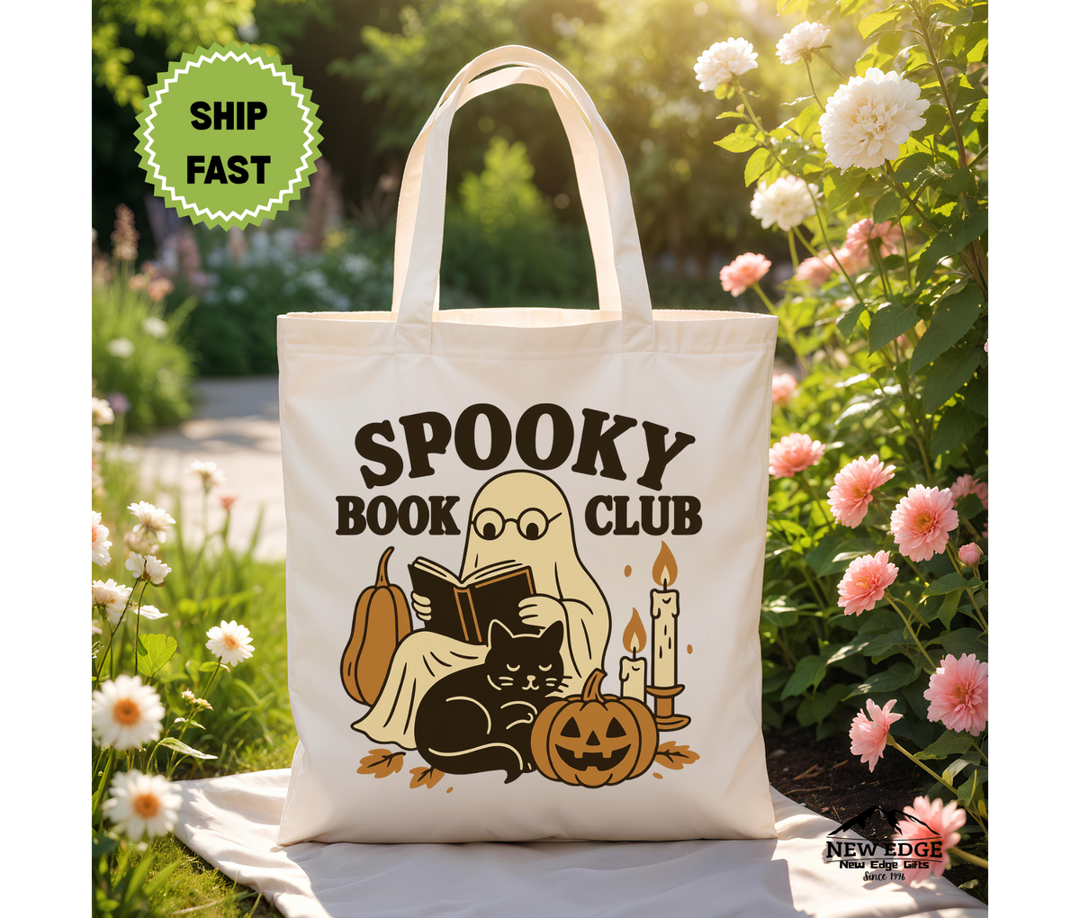 Spooky Book Club Halloween Tote Bag – Ghost Reading Book Cotton Canvas Bag, Funny Book Lover Gift, Fall Library Tote, Gothic Aesthetic Bag