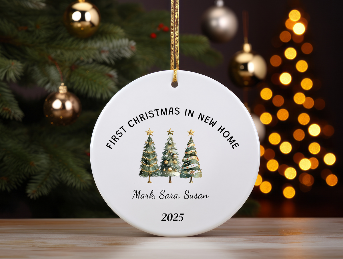 First Christmas in Our New Home Personalized Ornament — Custom Name Holiday Keepsake Gift