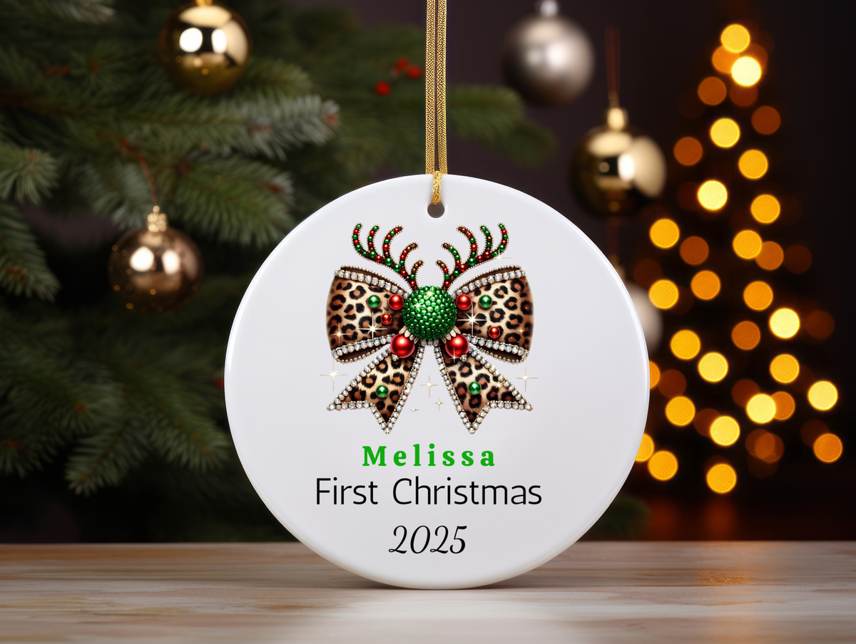 First Christmas Ornament | Personalized Ornament | Baby Shower Gift | Bow Ornament Keepsake | Custom Family Name Decoration