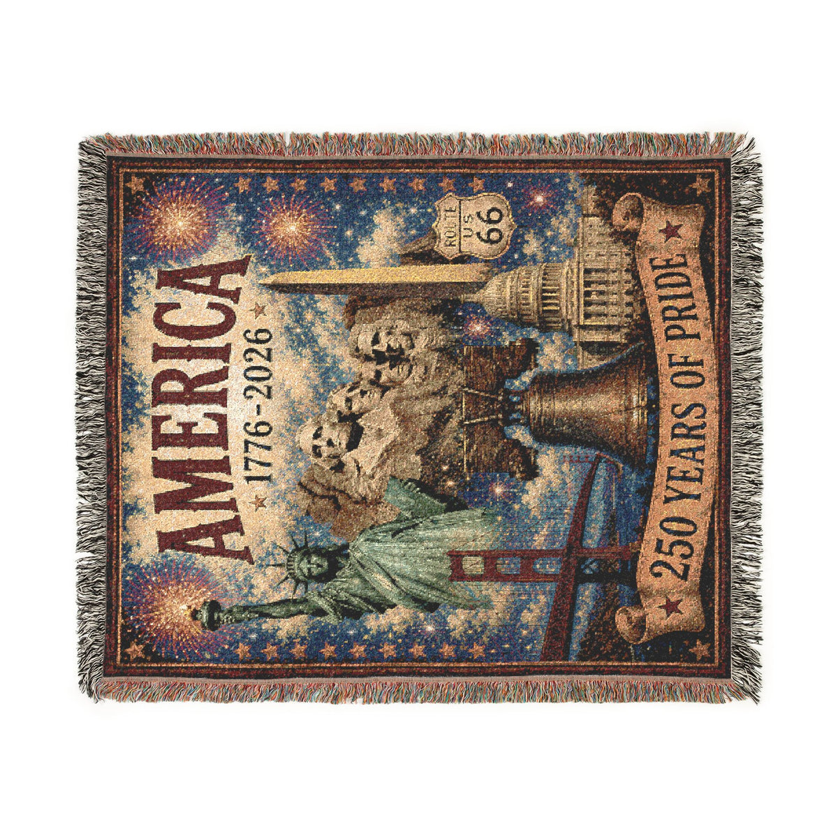 America's 250 Years of Pride Woven Blanket Patriotic Landmarks Throw Statue of Liberty Liberty Bell Mount Rushmore 1776-2026