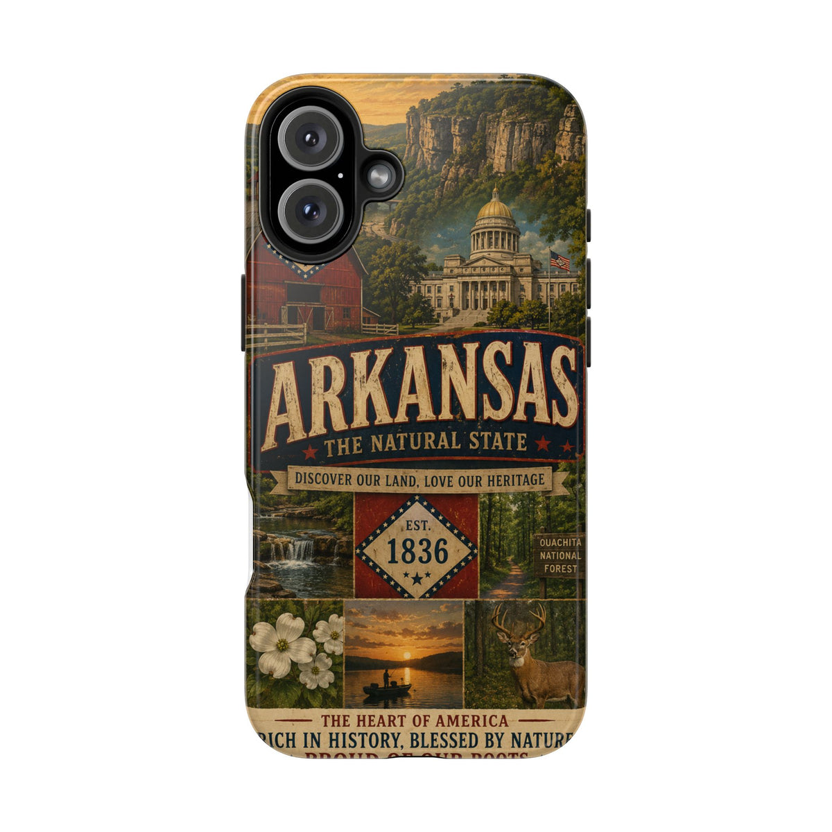 Arkansas Faux Patchwork Phone Case The Natural State Vintage Travel Poster Retro Pride Cover