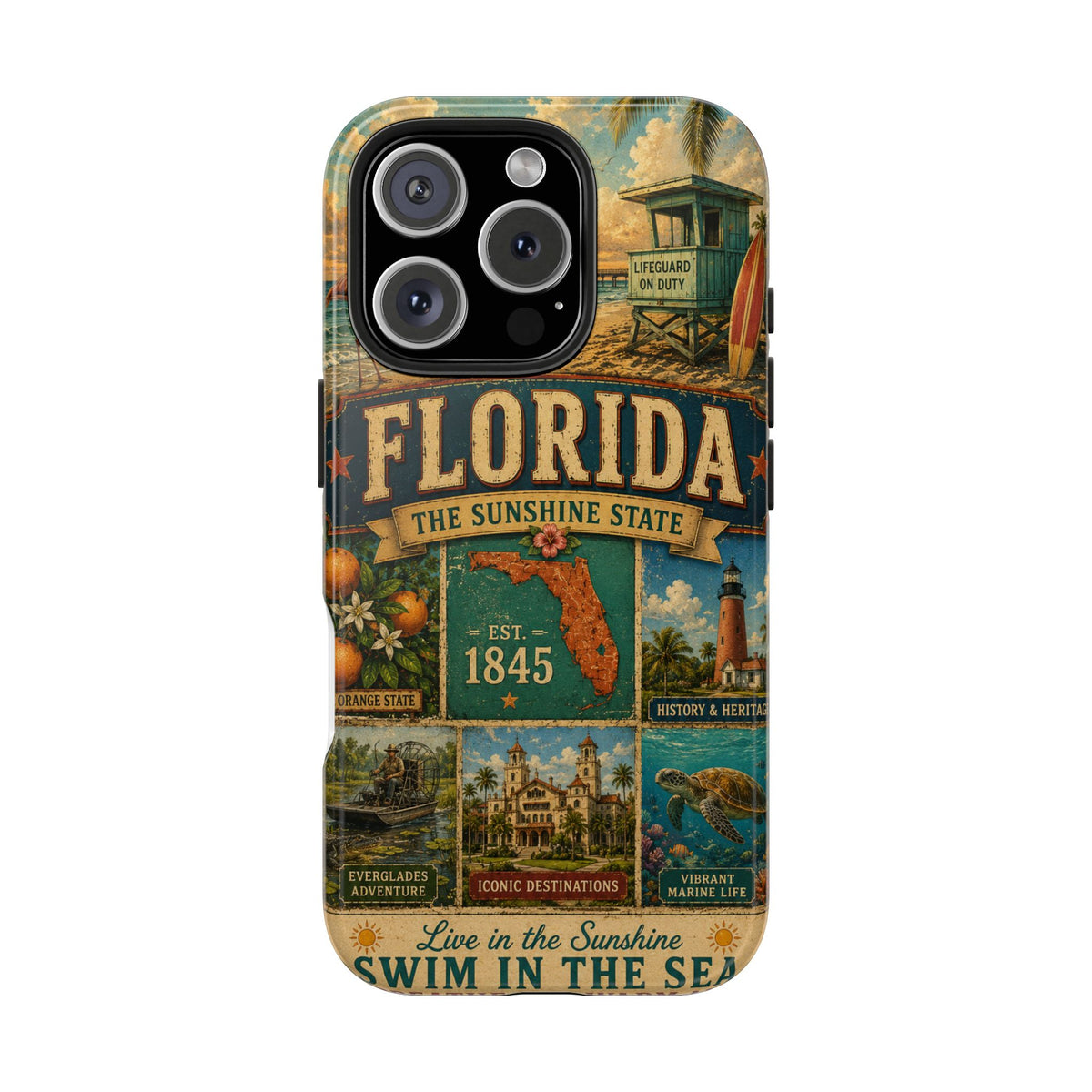 Florida Sunshine State Faux Patchwork Phone Case Vintage Travel Poster Retro Pride Cover