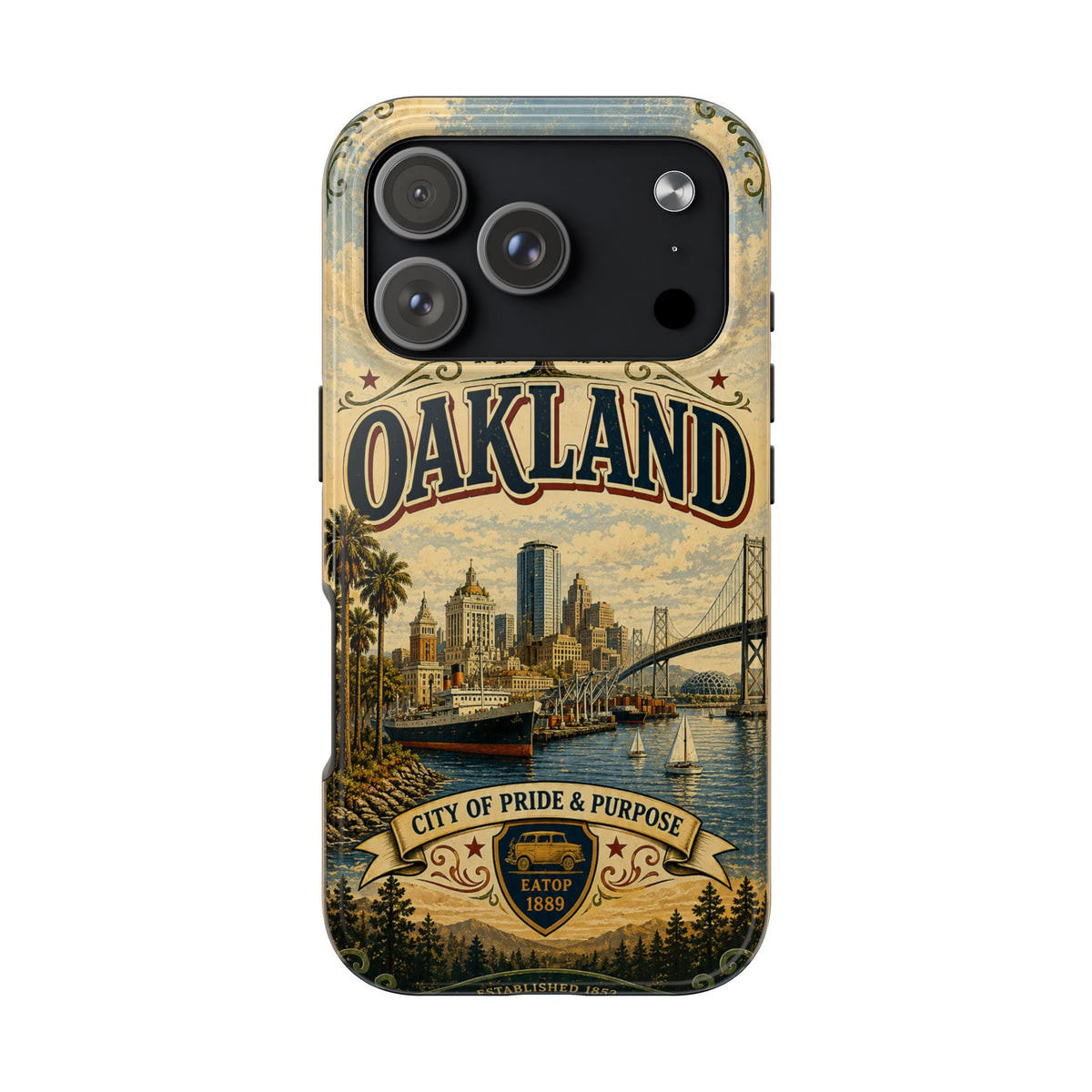 Oakland Bay Heritage Faux Patchwork Phone Case – City of Pride & Purpose Vintage Skyline Art Cover
