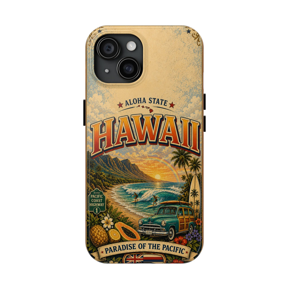 Hawaii Aloha State Faux Patchwork Phone Case Vintage Travel Poster Tropical Island Pride Cover
