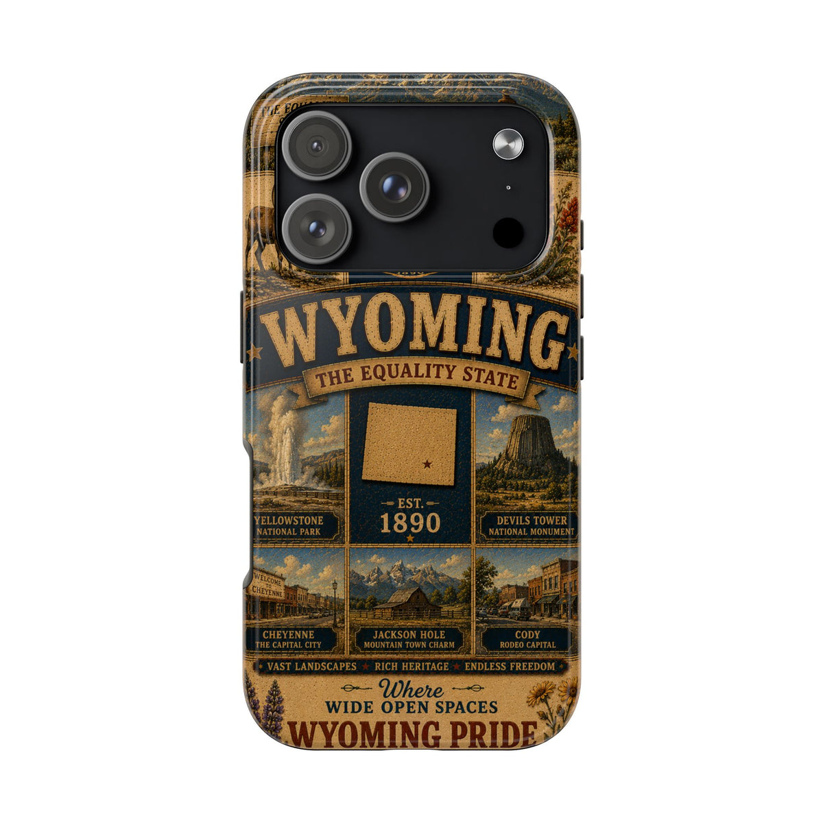 Wyoming Faux Patchwork Phone Case The Equality State Vintage Travel Poster Retro State Pride Cover Est 1890