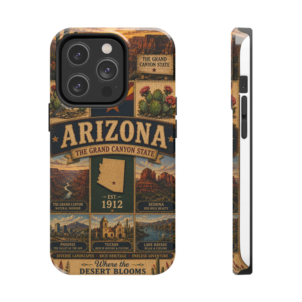 Arizona Faux Patchwork Phone Case The Grand Canyon State Vintage Travel Poster Retro Pride Cover
