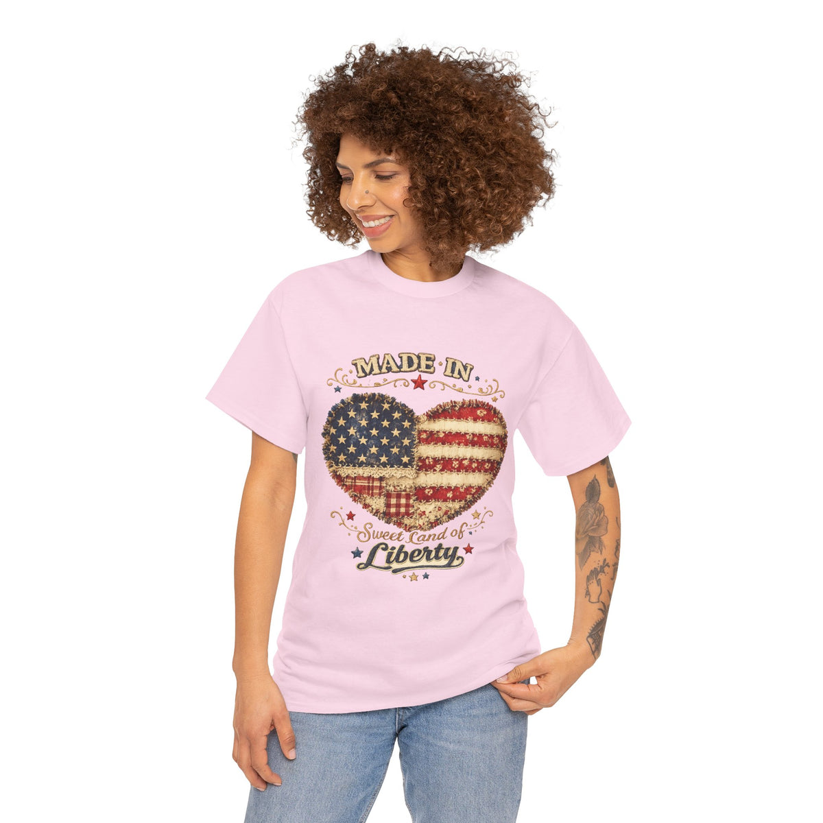 Patriotic Heart T-Shirt — "Made in Sweet Land of Liberty" USA Flag Tee