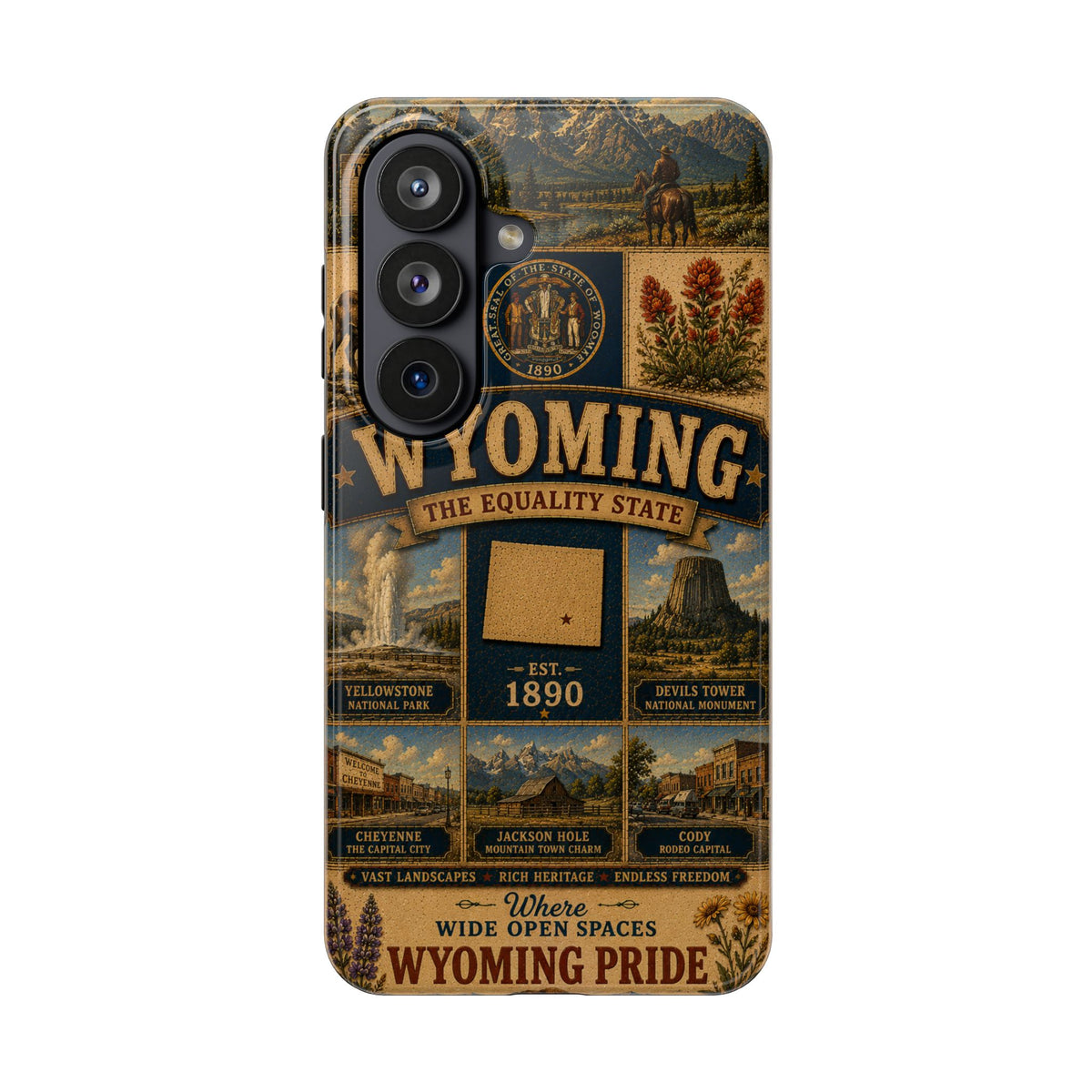 Wyoming Faux Patchwork Phone Case The Equality State Vintage Travel Poster Retro State Pride Cover Est 1890