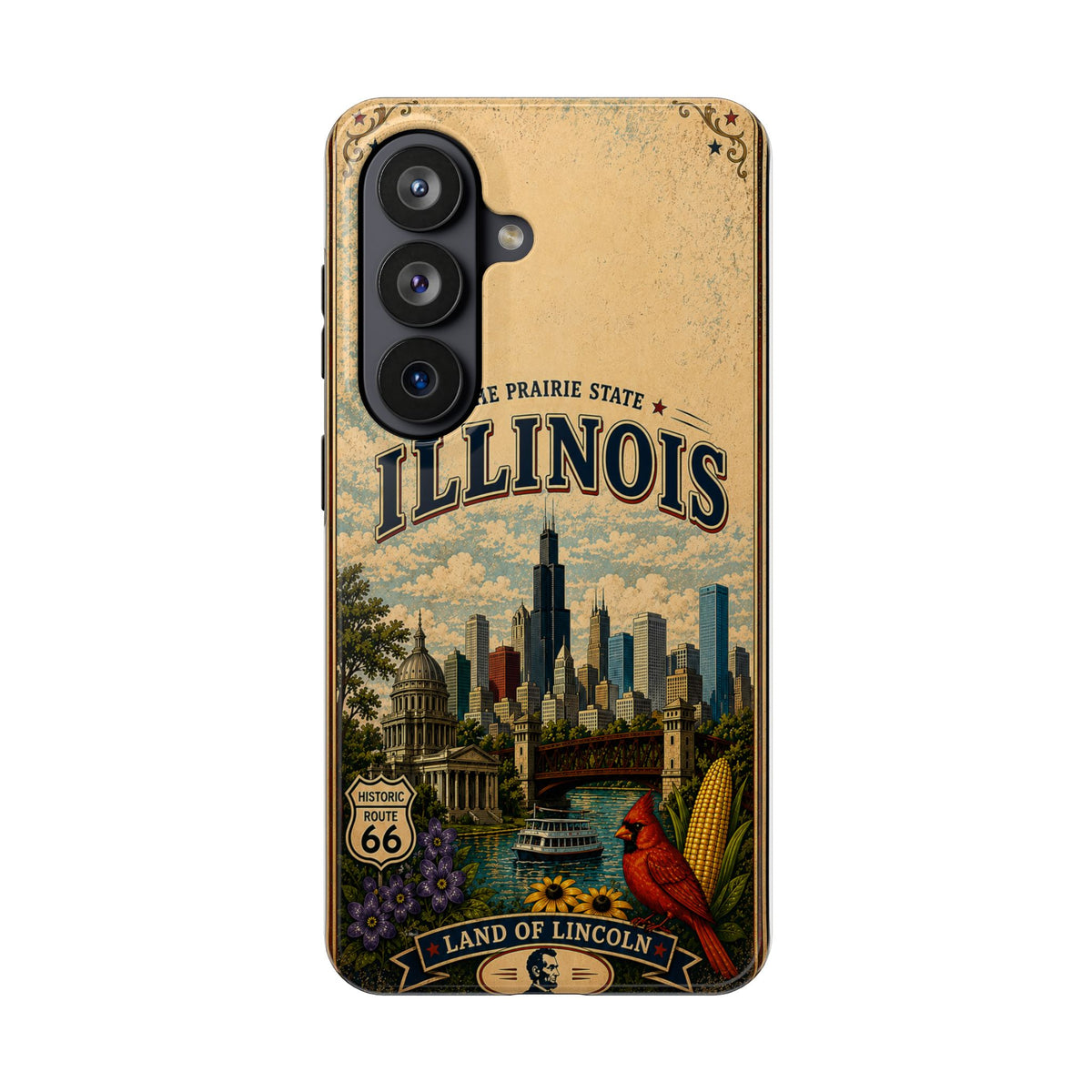 Illinois Prairie State Faux Patchwork Phone Case Vintage Travel Poster Retro State Pride Cover