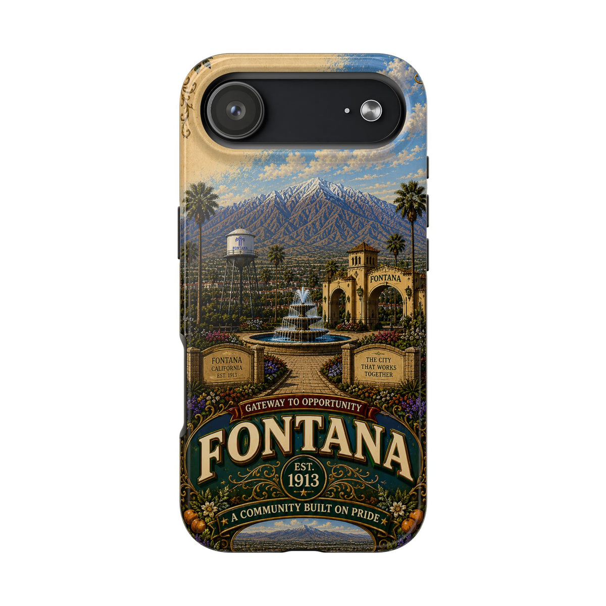 Fontana Faux Patchwork Phone Case – Gateway to Opportunity Retro Travel Cover for iPhone 17 Samsung S26