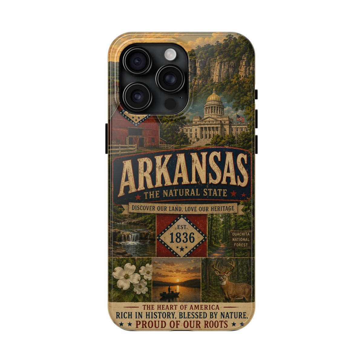 Arkansas Faux Patchwork Phone Case The Natural State Vintage Travel Poster Retro Pride Cover
