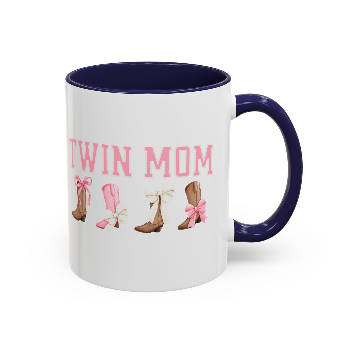 Twin Mom Letters Coffee Mug with Cowboy Boots and Bow – 11oz & 15oz Accent Mug – Cute Western Gift for Twin Moms