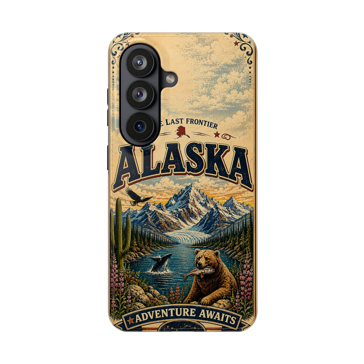 Alaska Faux Patchwork Phone Case The Last Frontier Retro Travel Poster Wildlife Adventure Cover