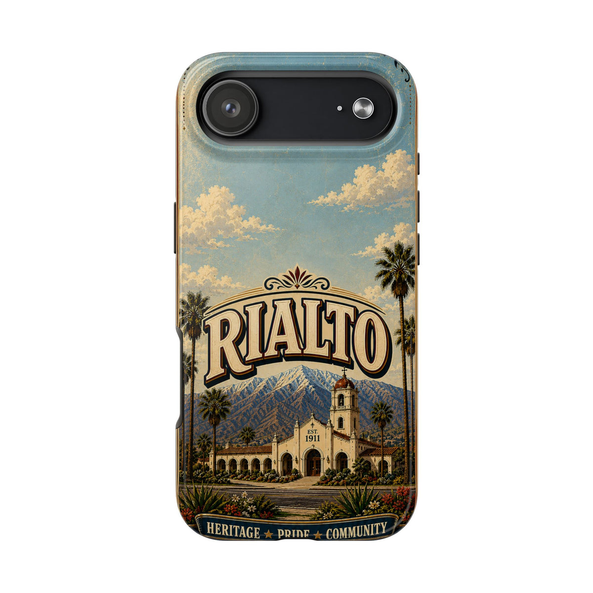 Rialto Heritage Pride Community Faux Patchwork Phone Case – Est 1911 Vintage California Travel Art Cover