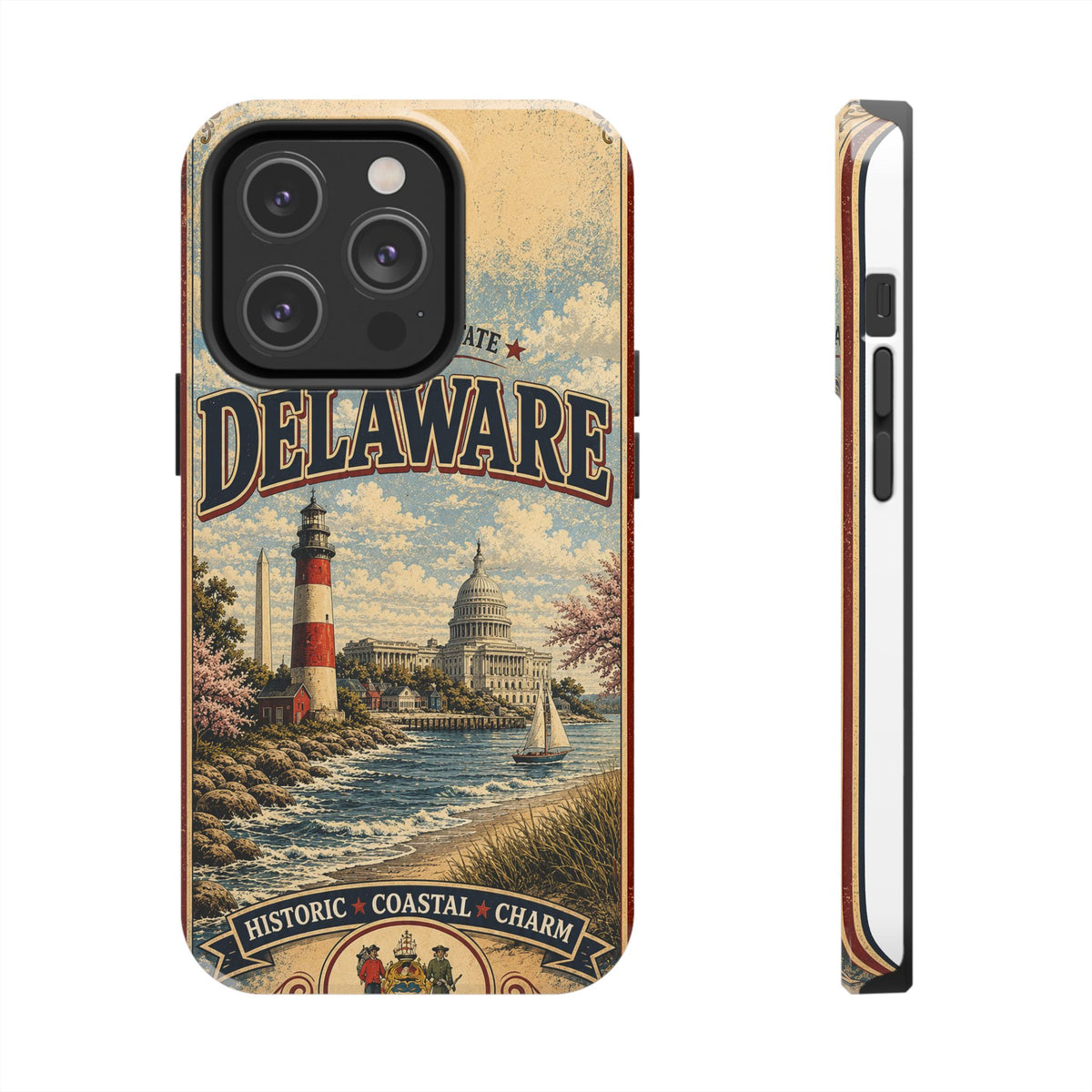 Delaware First State Faux Patchwork Phone Case Vintage Travel Poster Retro State Pride Cover