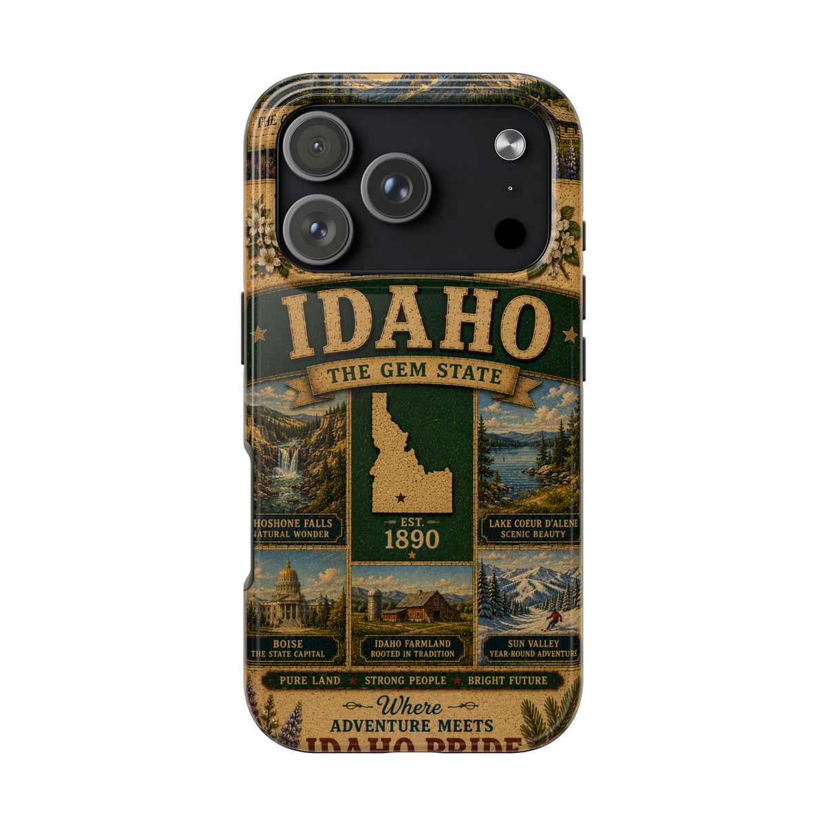Idaho Gem State Faux Patchwork Phone Case Vintage Travel Poster Retro State Pride Cover