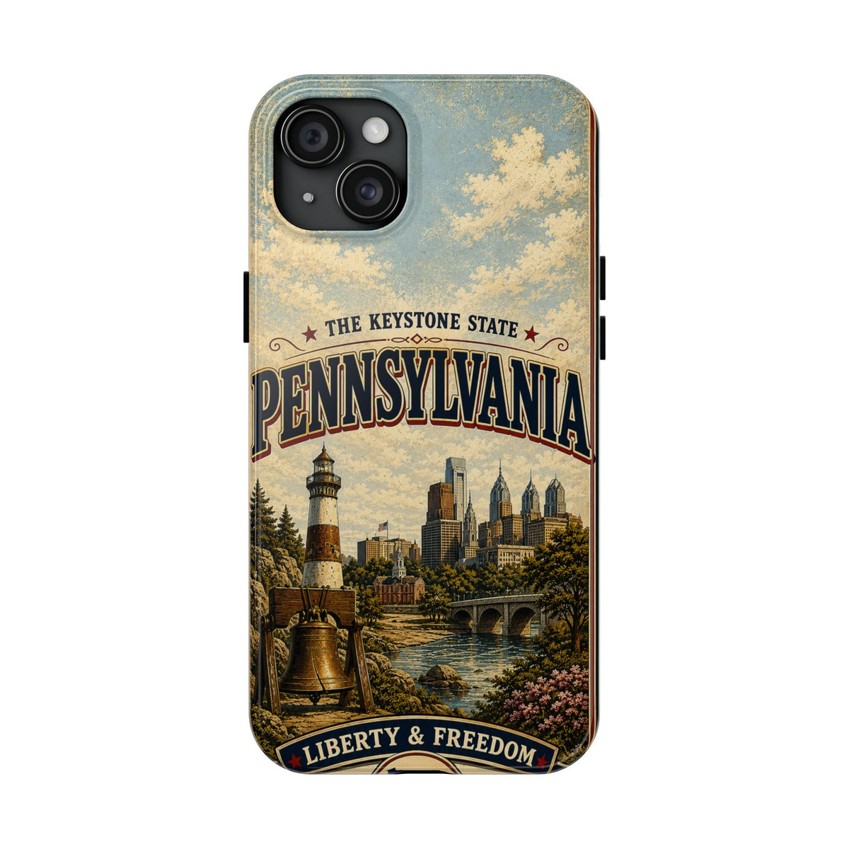 Pennsylvania Faux Patchwork Phone Case Keystone State Retro Liberty Bell Philadelphia Skyline Americana Freedom Cover