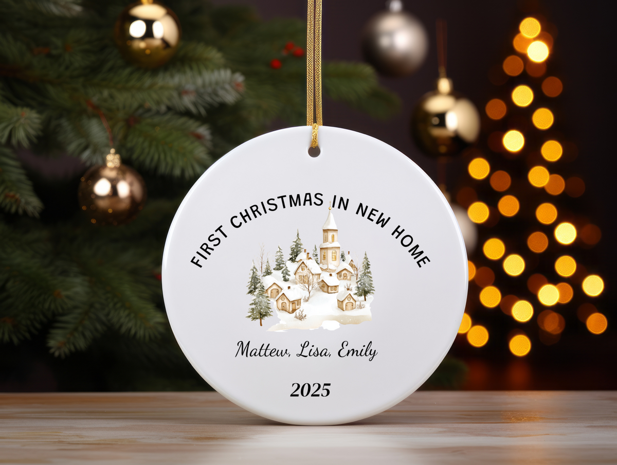 First Christmas in Our New Home Personalized Ornament — Custom Name Holiday Keepsake Gift