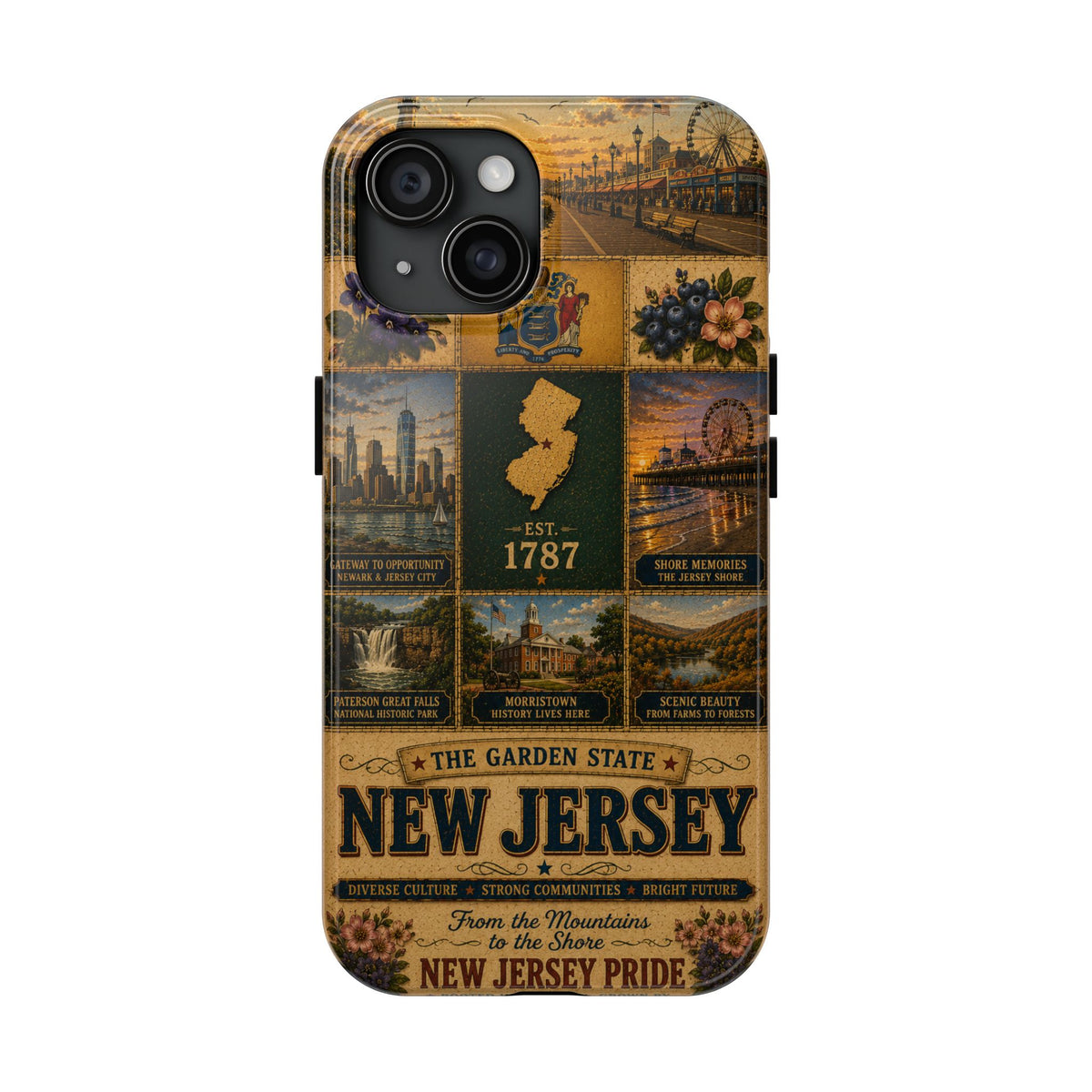 New Jersey Faux Patchwork Phone Case Garden State Vintage Travel Poster Retro State Pride Cover for iPhone & Samsung