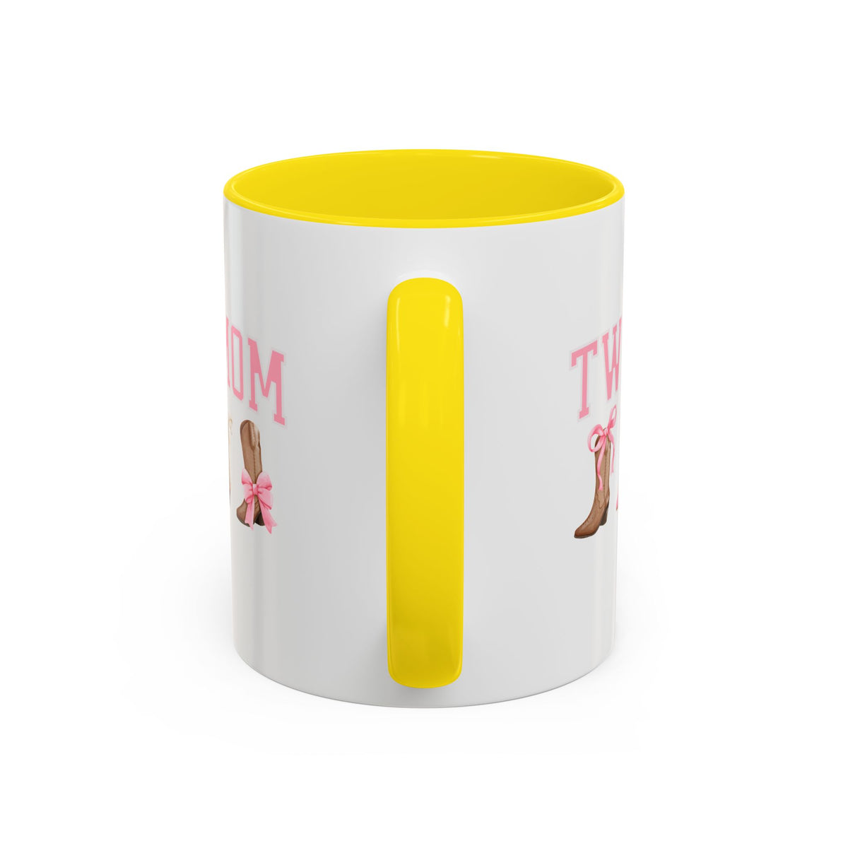 Twin Mom Letters Coffee Mug with Cowboy Boots and Bow – 11oz & 15oz Accent Mug – Cute Western Gift for Twin Moms