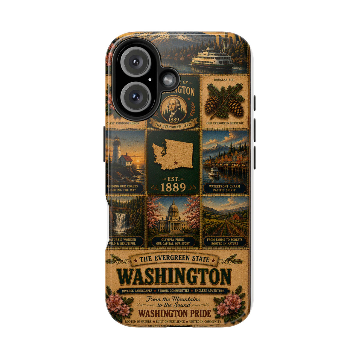 Washington Faux Patchwork Phone Case The Evergreen State Vintage Travel Poster Retro State Pride Cover Est 1889