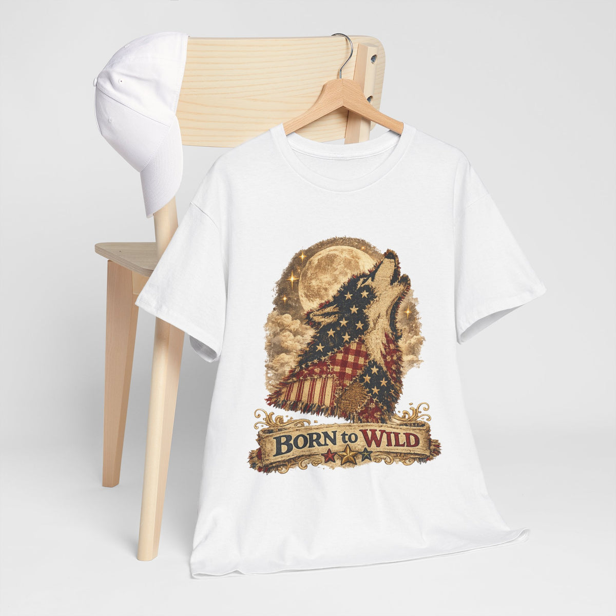 Born to Wild Wolf T-Shirt – Patriotic Howling Wolf Graphic Tee
