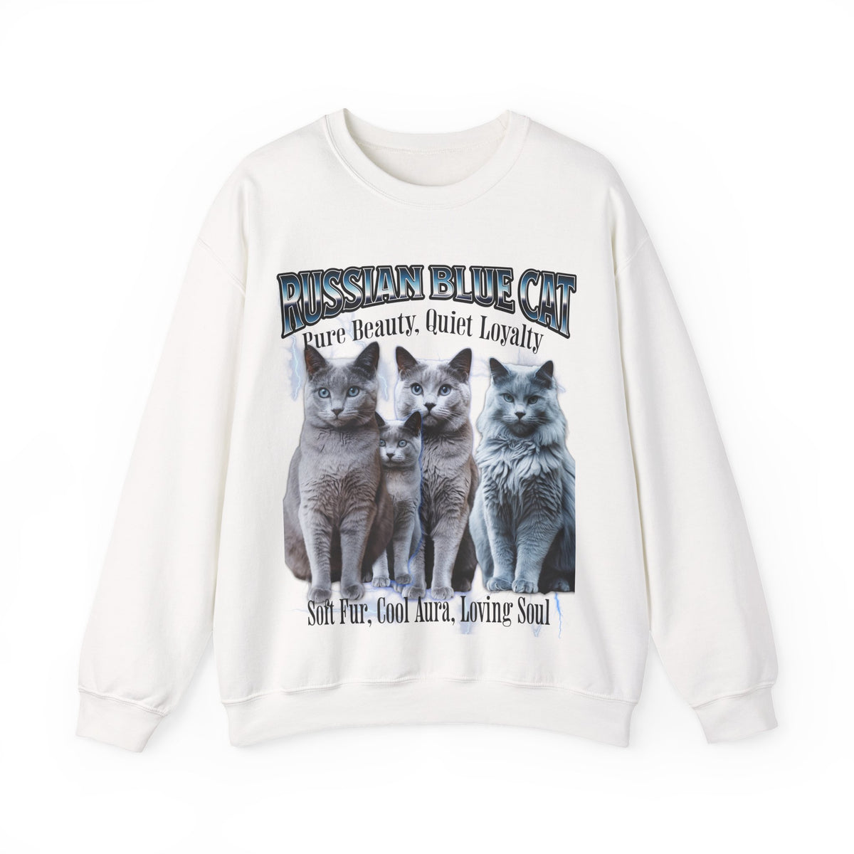 Russian Blue Cat “Pure Beauty, Quiet Loyalty” Unisex Sweatshirt | Cozy Cat Lover Pullover | Russian Blue Gift | New Edge Gifts & Novelties