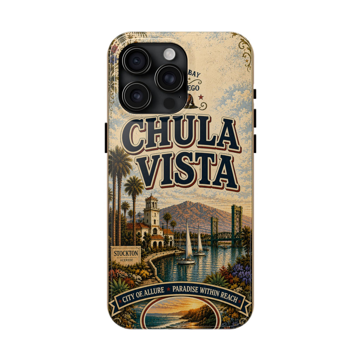 Chula Vista Faux Vintage Phone Case South Bay San Diego Retro Travel Poster Coastal Art Cover