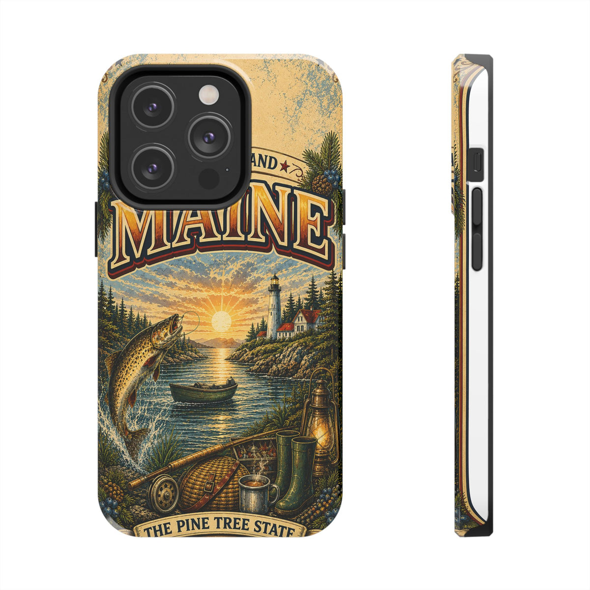 Maine Vacationland Faux Patchwork Phone Case – Vintage Travel Poster Style Coastal Maine Souvenir Cover for iPhone & Samsung
