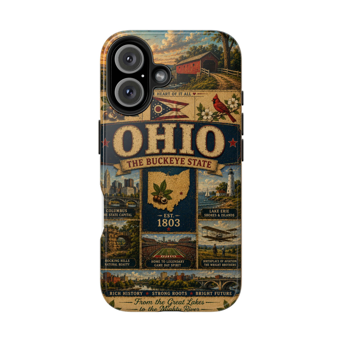 Ohio Faux Patchwork Phone Case Buckeye State Vintage Travel Poster Retro State Pride Cover Est 1803 for iPhone & Samsung