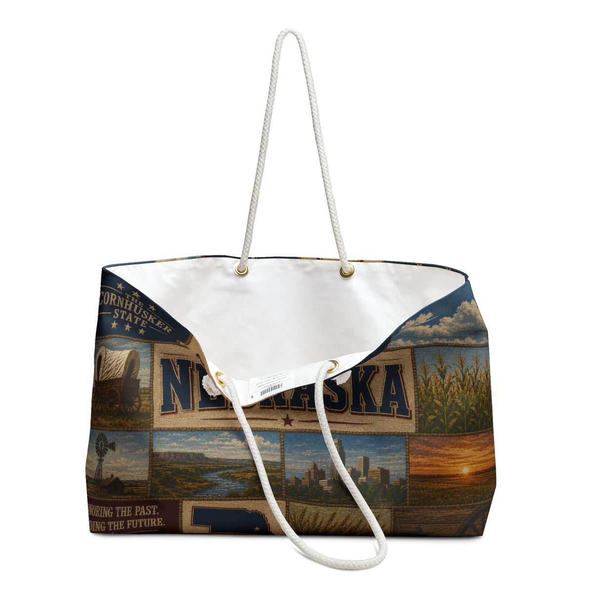 Nebraska Weekender Bag Cornhusker State Faux Patchwork Travel Tote Honoring the Past Building the Future Souvenir Gift