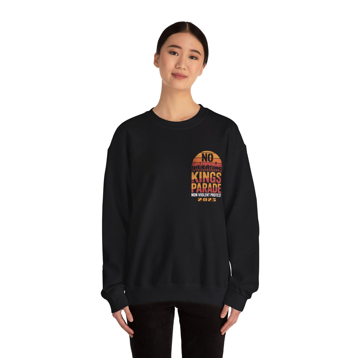 No Kings Parade” Unisex Sweatshirt – Bold Front & Back Print for Peaceful Protest, Civil Rights, and Nonviolent Resistance