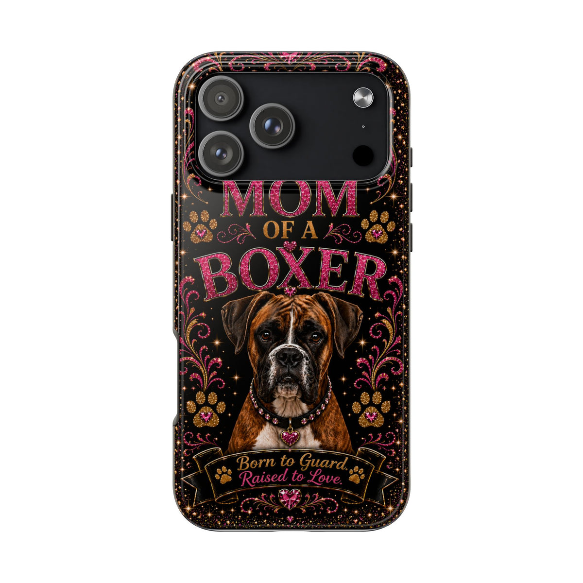 Mom of a Boxer Glitter Phone Case Born to Guard Raised to Love Vintage Dog Lover Gift Cover