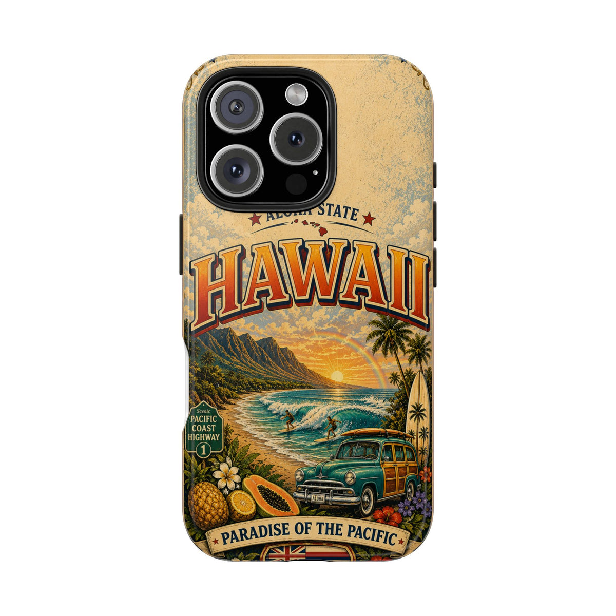 Hawaii Aloha State Faux Patchwork Phone Case Vintage Travel Poster Tropical Island Pride Cover