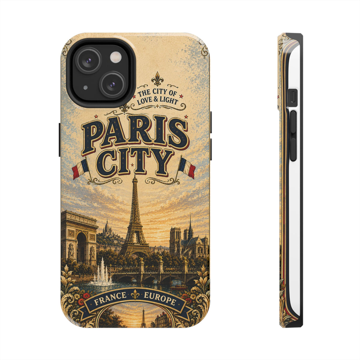 Paris City of Love & Light Faux Patchwork Phone Case – Vintage France Travel Poster Style Cover