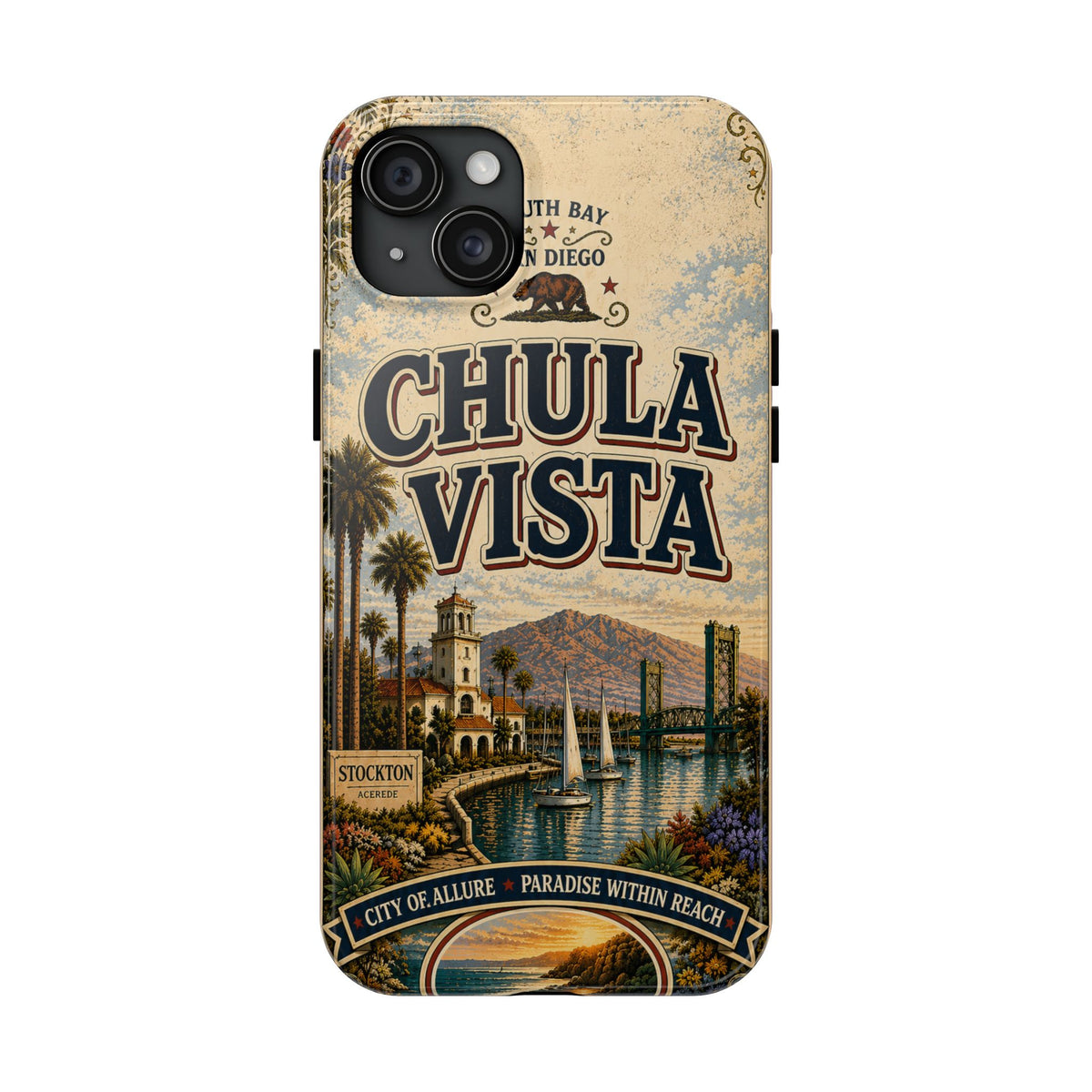 Chula Vista Faux Vintage Phone Case South Bay San Diego Retro Travel Poster Coastal Art Cover