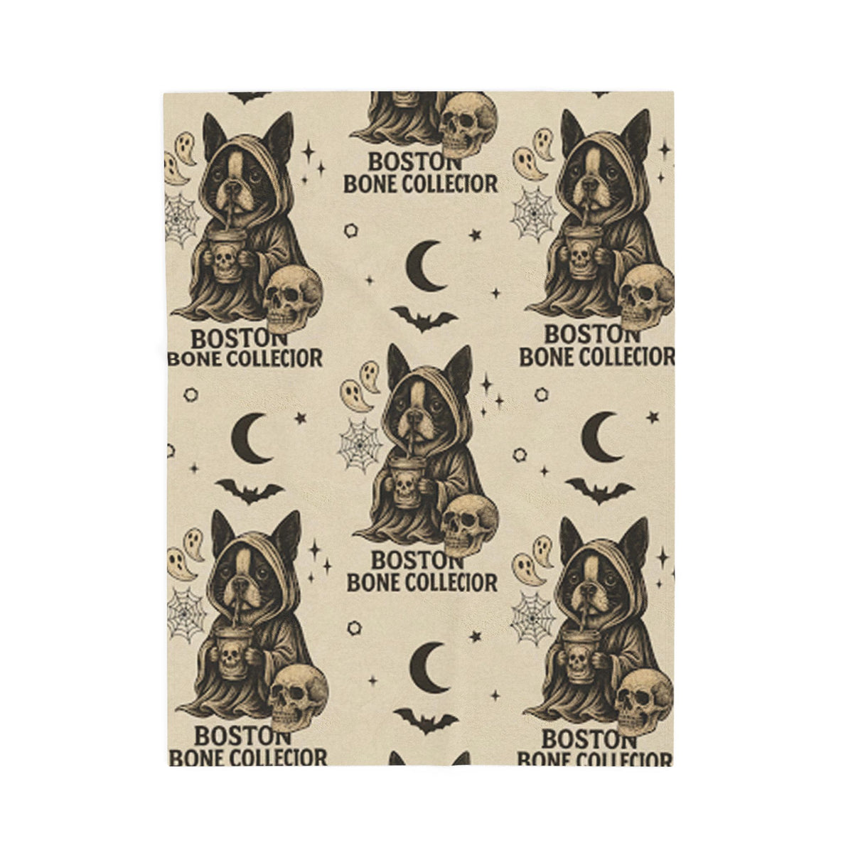 Velveteen Boston Borne Collector Dog Halloween Blanket – Spooky Pup Cozy Throw