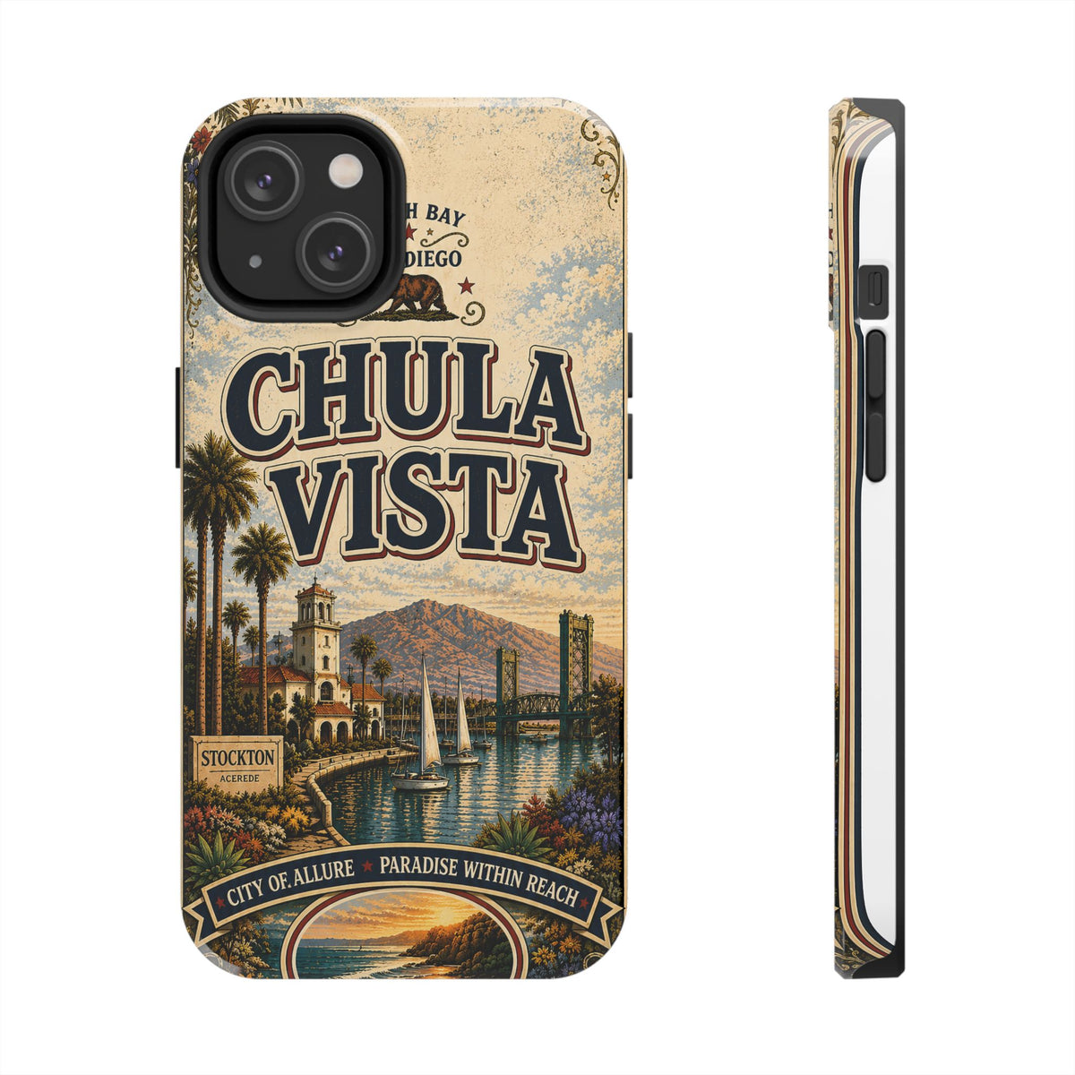 Chula Vista Faux Vintage Phone Case South Bay San Diego Retro Travel Poster Coastal Art Cover