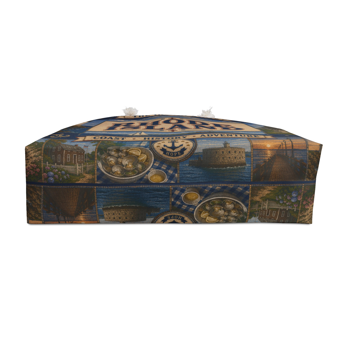 Rhode Island Weekender Bag Ocean State Faux Patchwork Travel Tote Coastal Lighthouse Beach Vacation Souvenir Gift