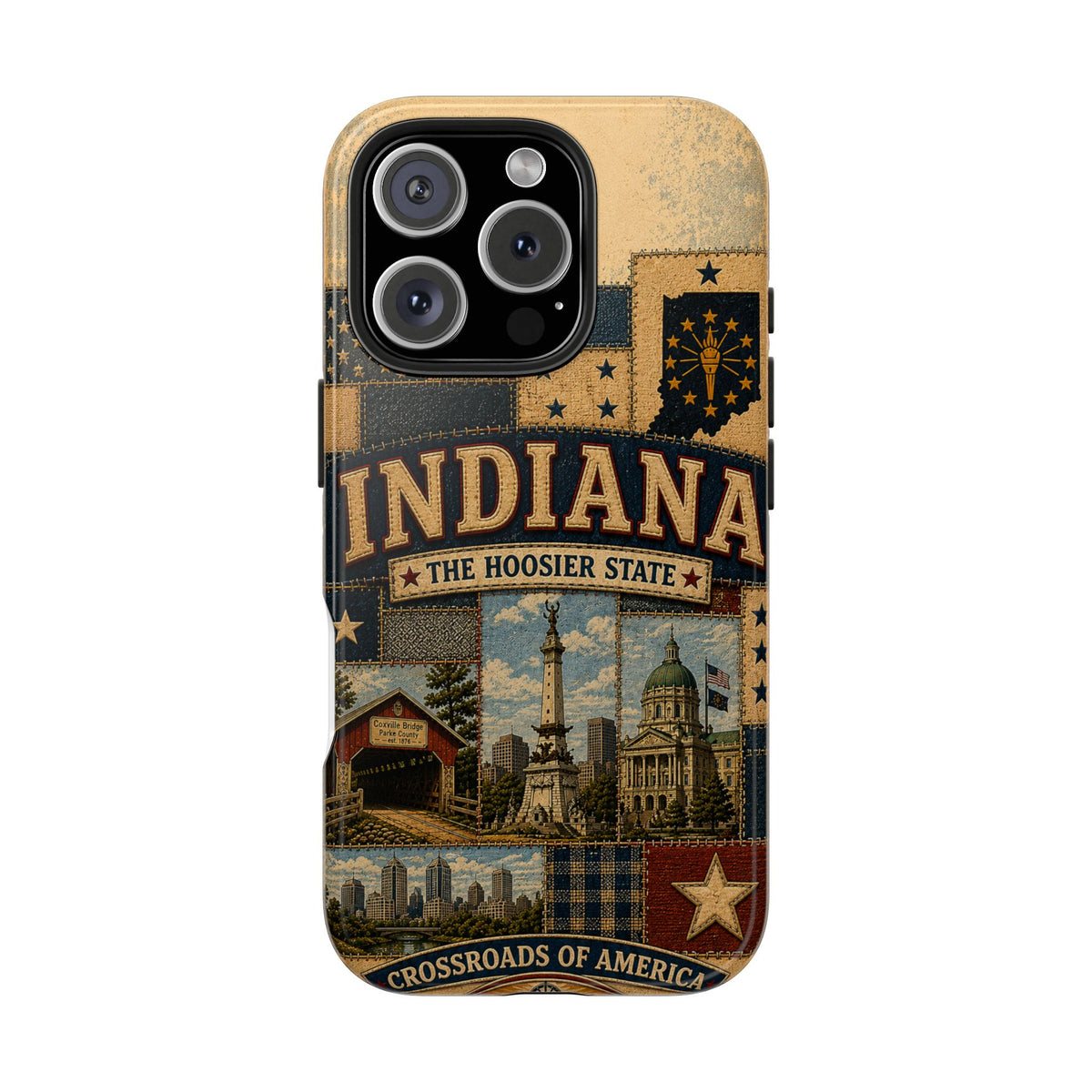 Indiana Hoosier State Faux Patchwork Phone Case Vintage Travel Poster Crossroads of America Cover