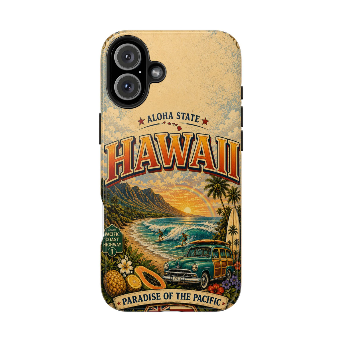 Hawaii Aloha State Faux Patchwork Phone Case Vintage Travel Poster Tropical Island Pride Cover