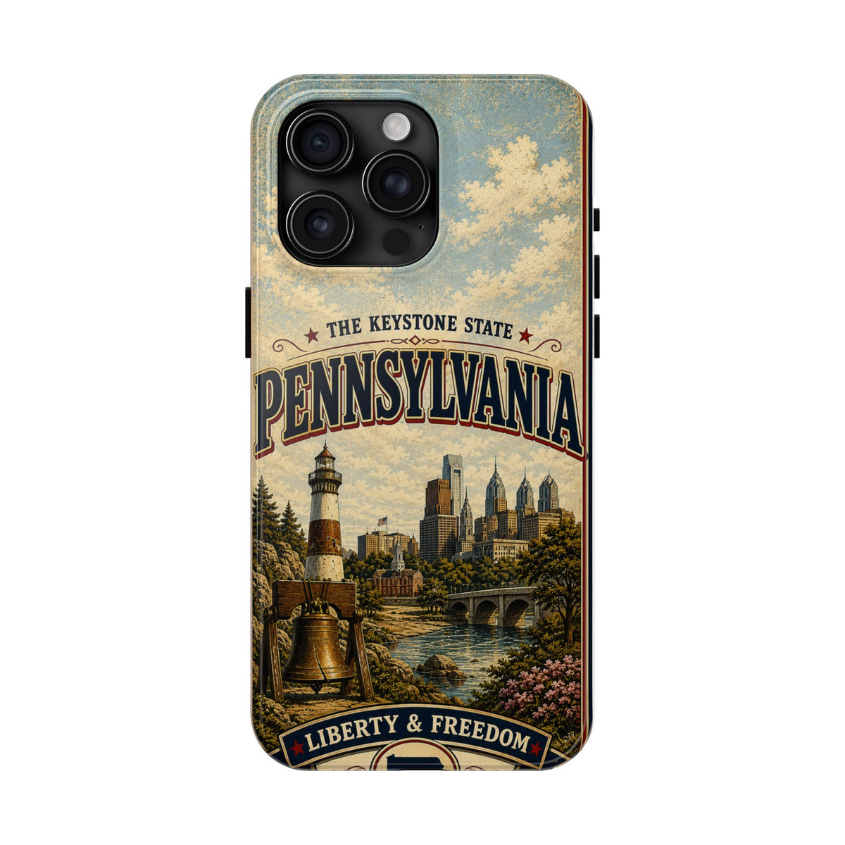 Pennsylvania Faux Patchwork Phone Case Keystone State Retro Liberty Bell Philadelphia Skyline Americana Freedom Cover