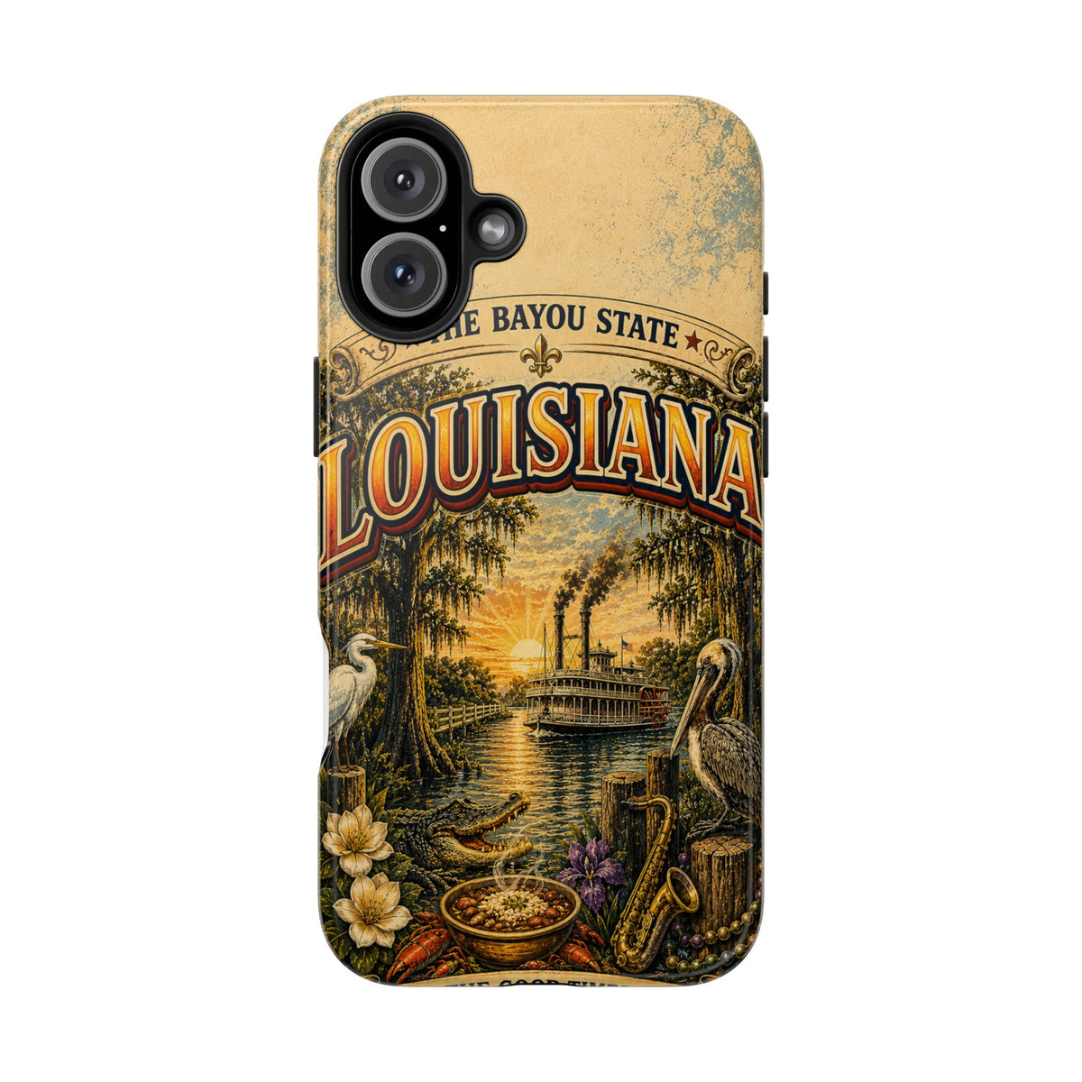 Louisiana Bayou State Faux Patchwork Phone Case – Vintage Travel Poster Style Louisiana Souvenir Cover for iPhone & Samsung