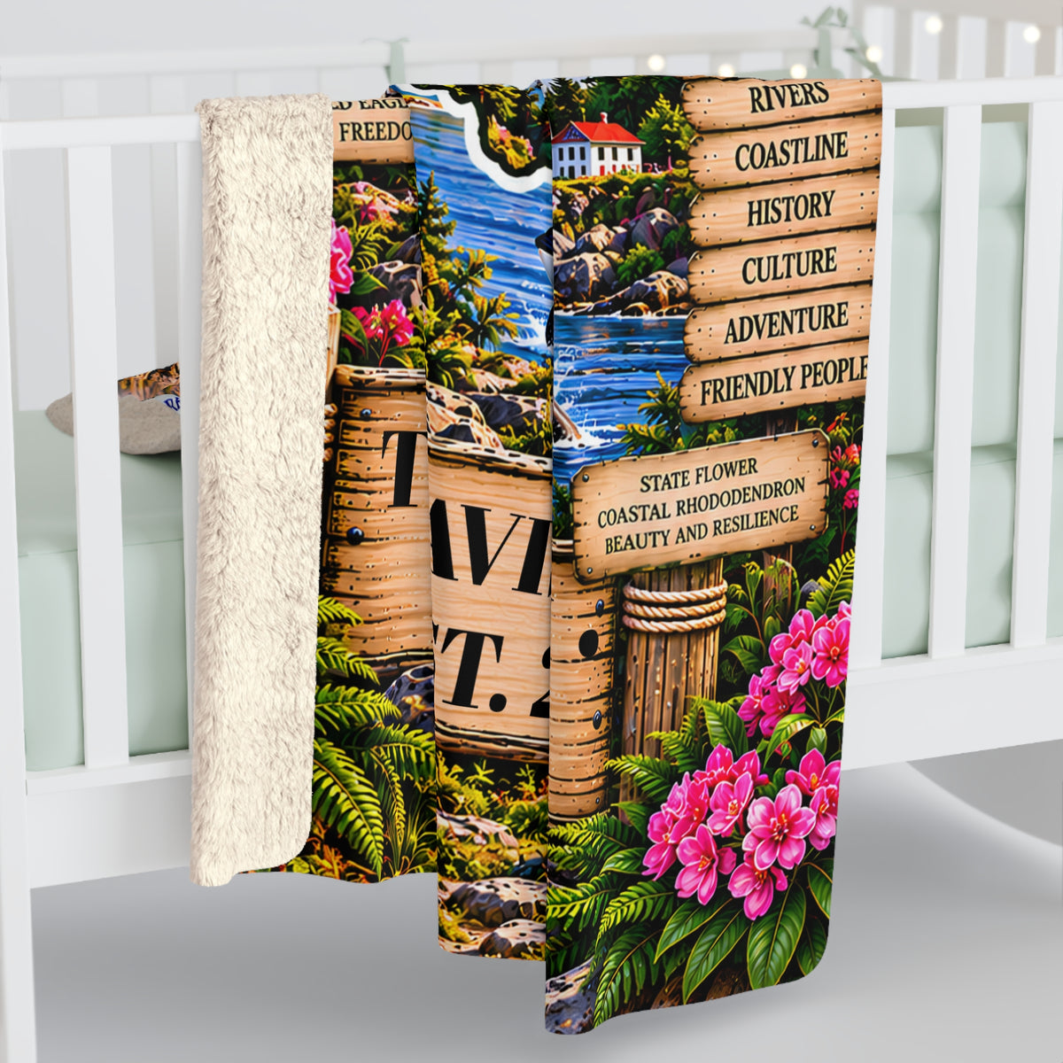 Washington Personalized Sherpa Fleece Blanket, Mount Rainier, Seattle Skyline, Orcas, Evergreen Forest